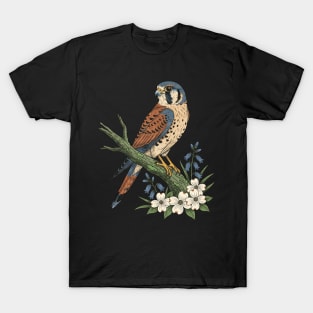 American Kestrel with Blue Wildflowers T-Shirt